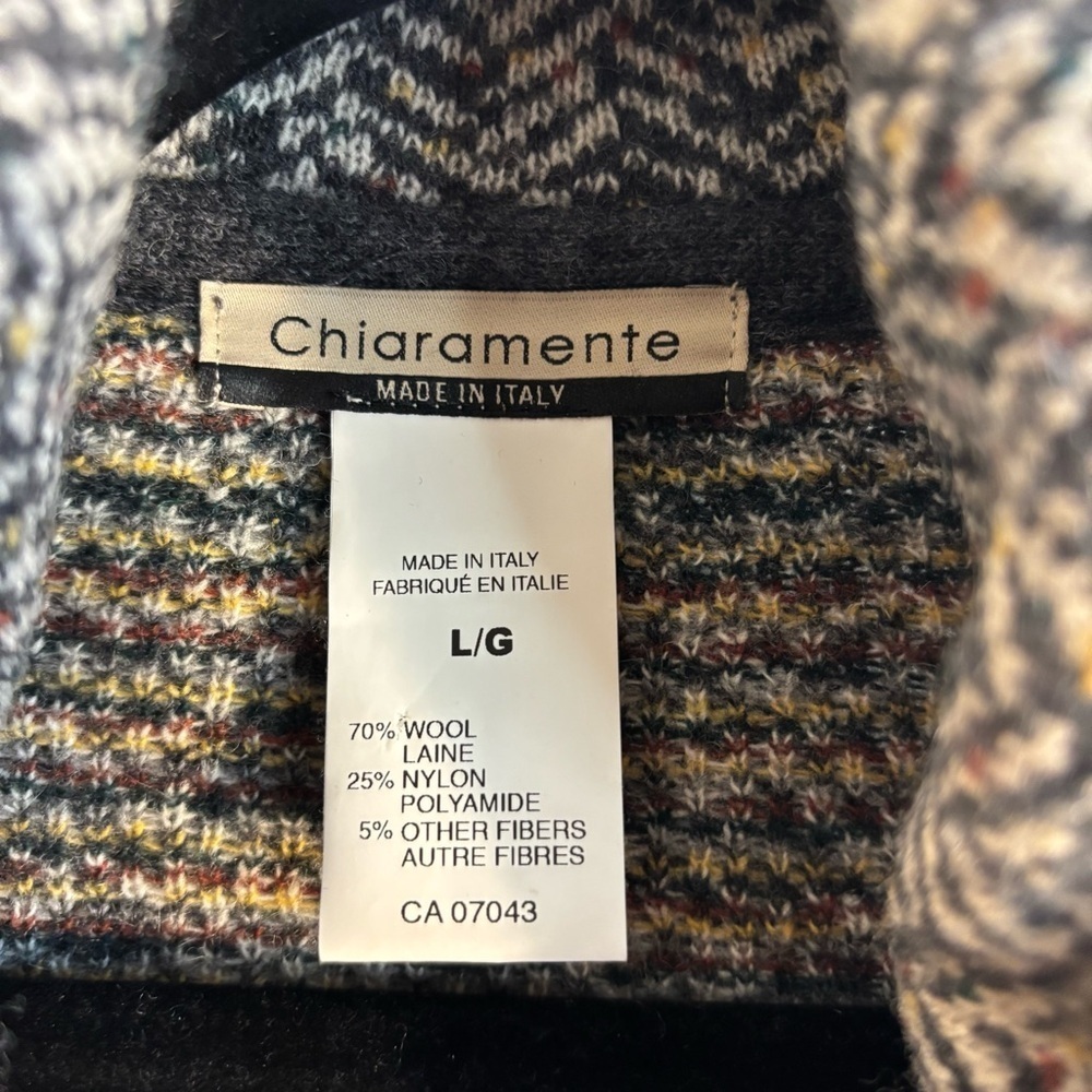 CHIARAMENTE Sz L Herringbone Patterned Cardigan with Buckle Closure Wool Blend - Picture 3 of 7